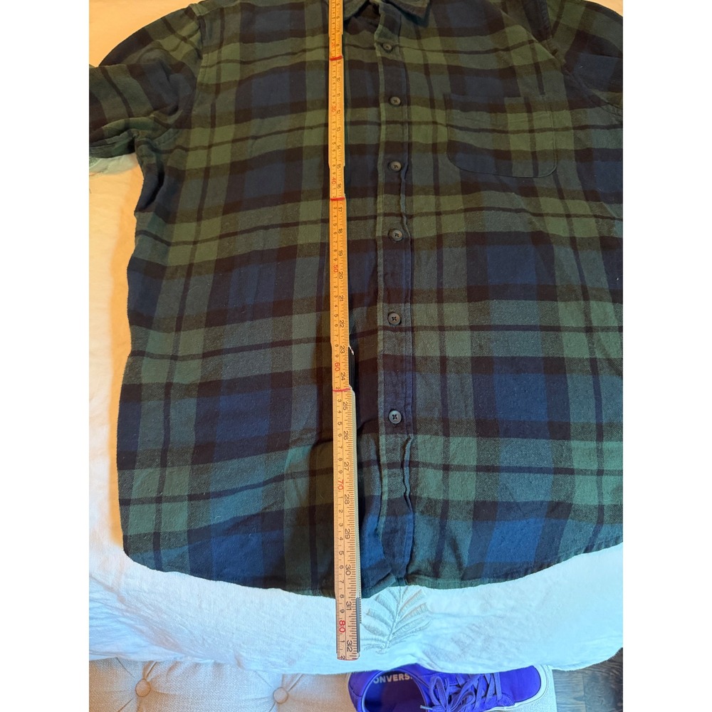 J.Crew Mens Flannel Shirt Large Navy Blue Green Black Watch Plaid Button Down - Picture 4 of 7